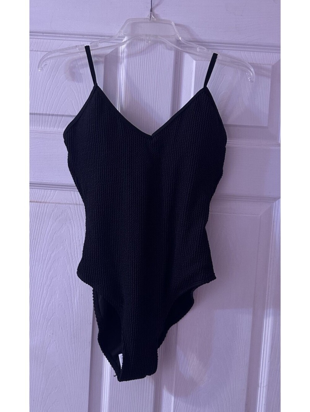 No Boundaries Women’s L Black One Piece Swimsuit Popcorn Texture High Leg NWT